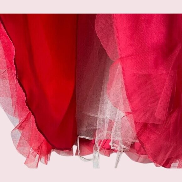 Masquerade coral color Strapless Ruffled Gown With Rhinestones Size 1/2 Prom Dre - Picture 7 of 15